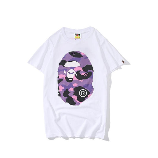 Bathing Ape T-Shirt Summer Purple Camouflage Print Casual Short Sleeve T-shirt