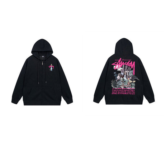Stussy Hoodie Zip-Up Cardigan Fleece Hooded Sweater
