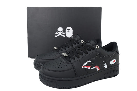 A BATHING APE BAPE STA All Black Shark & Camo Graphic Sneakers | Women's & Men's Skate-Inspired Shoes