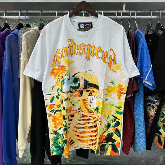 Godspeed T-shirts VR Glasses Skull Small Fresh Printing Cotton Casual Short Sleeve Men and Women
