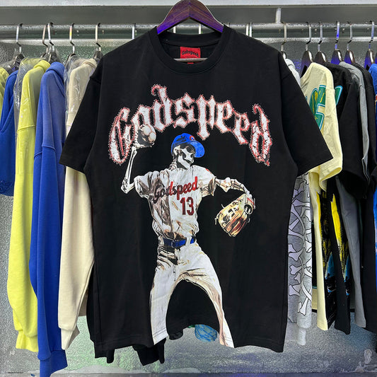 Godspeed T-shirts Skull Baseball Player No. 13 Cotton Crew Neck Short Sleeve Men and Women