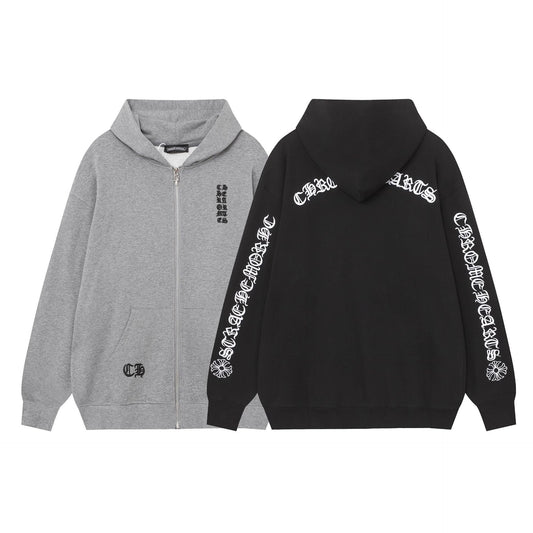 Chrome Heart Hoodie Chrome Heart Sanskrit embroidered hooded sweater cardigan
