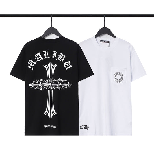 Chrome Heart T Shirts Croix Cross Leather Printed Short Sleeve T-Shirt