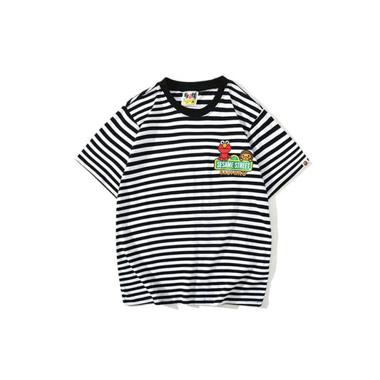 Bathing Ape T-Shirt Cartoon Round Neck Summer Printed Large Size Short Sleeve Casual Striped T-shirt