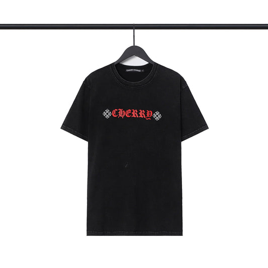 Chrome Heart T Shirts Cross Sanskrit Printed Crew Neck Washed Short Sleeve Fashion T-Shirt