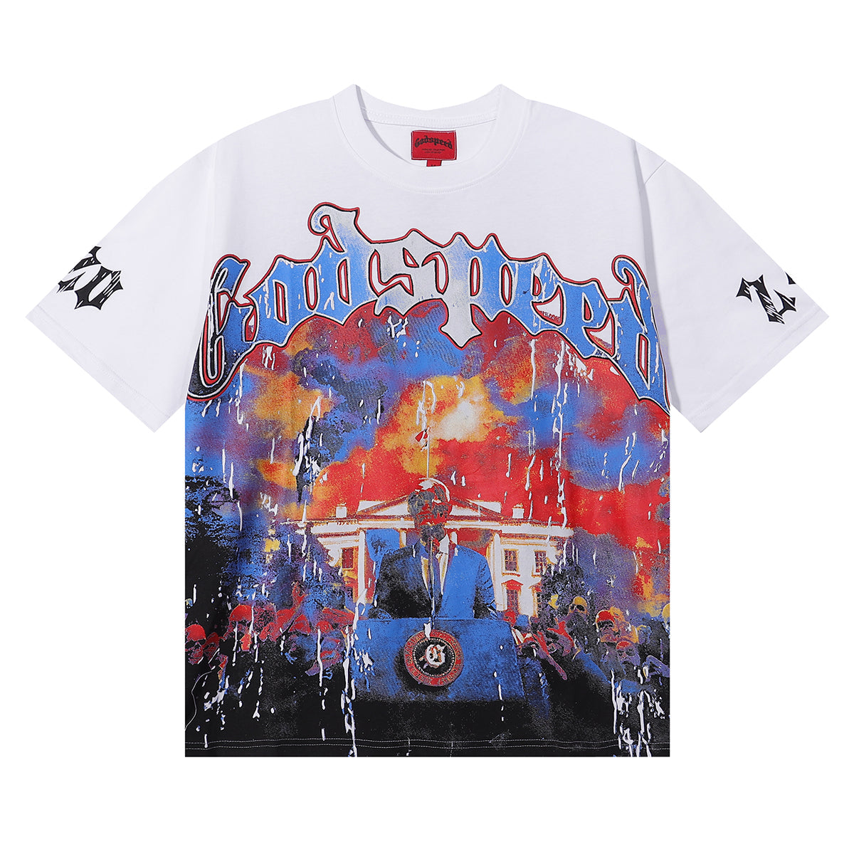 Godspeed T-shirts Speech Skull Printing Cotton Casual Crew Neck Short Sleeve Men and Women
